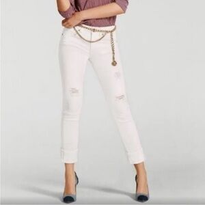 CAbi High Waist Slim Distressed White Jeans Style 5305